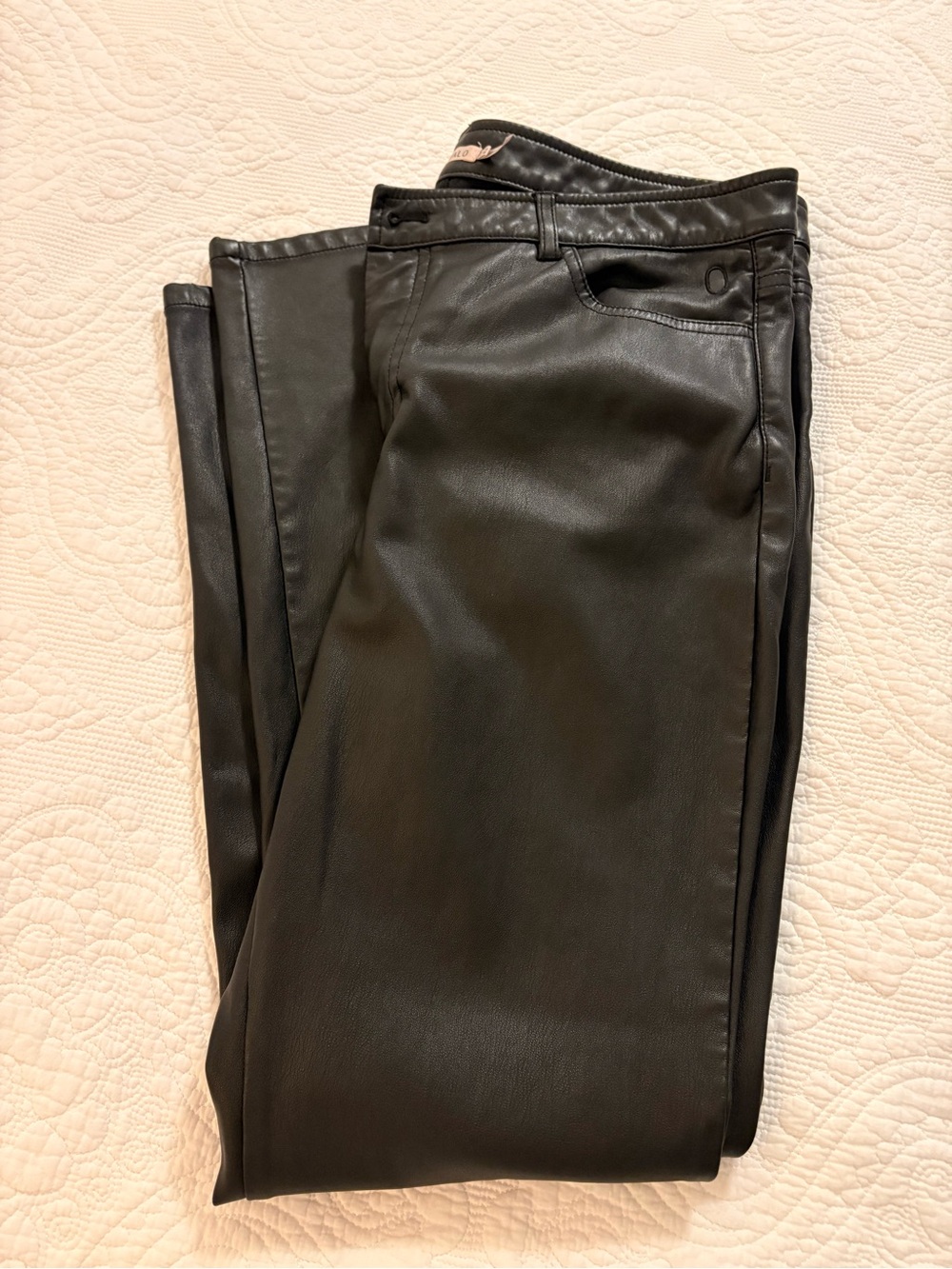 ESQUALO Black Faux Leather Chinos